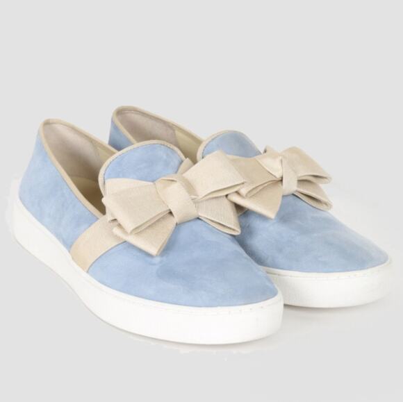 Michael Kors Collection Shoes - Michael Kors Collection Blue Suede Sneaker Shoe 9 M Bow Slip On Coastal Casual